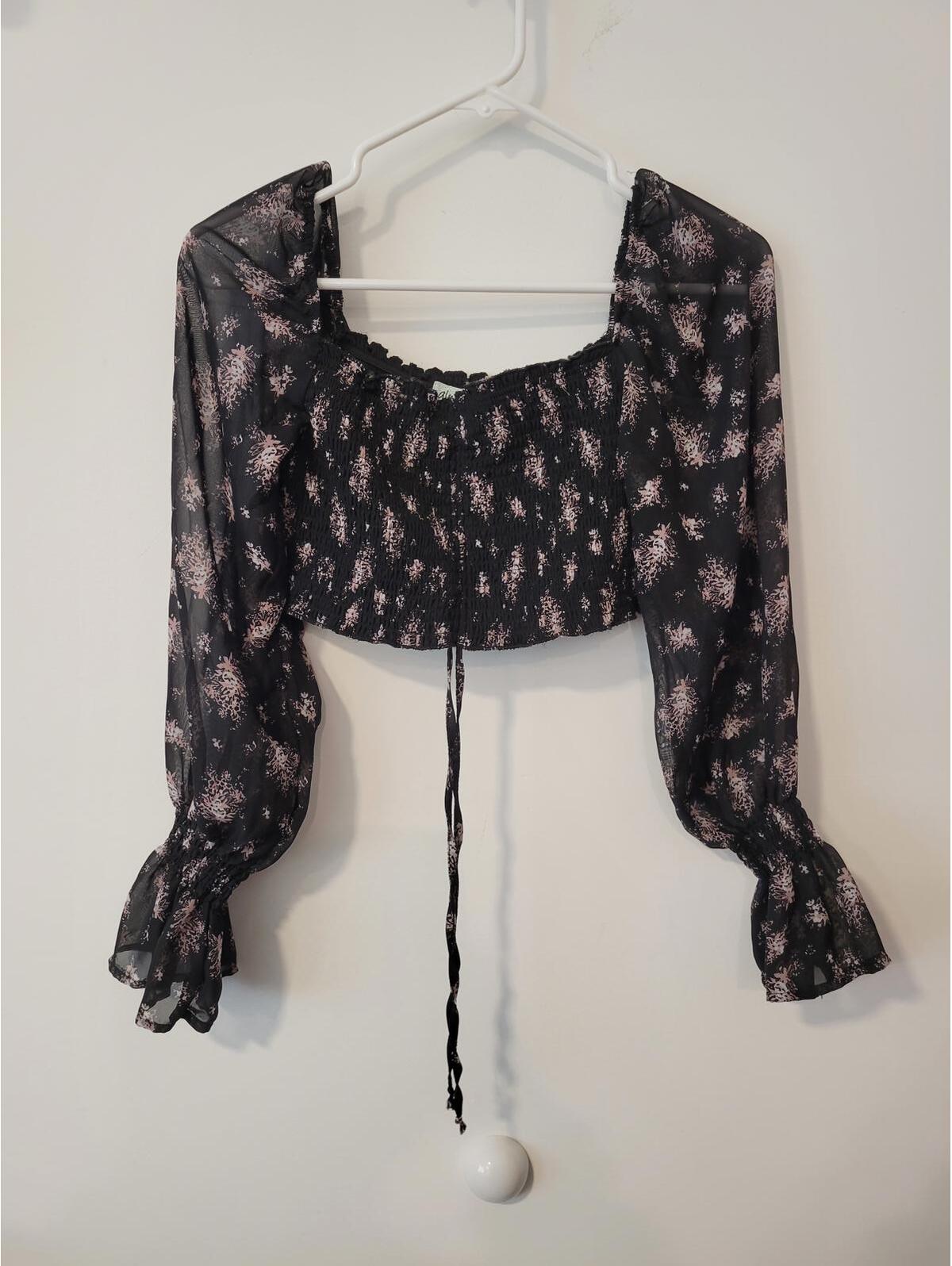Almost Famous Black Crop Top With Pink Floral Print